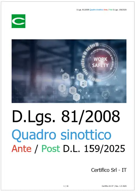 D.Lgs. 81/2008 Quadro sinottico Ante / Post D.L. 159/2025 / Post L. 199/2025 (di conversione)